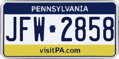 PA license plate JFW2858