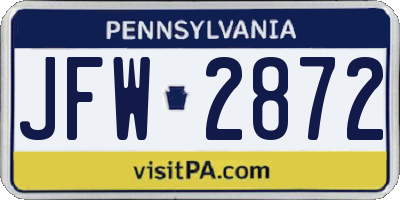 PA license plate JFW2872