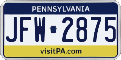 PA license plate JFW2875
