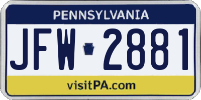 PA license plate JFW2881