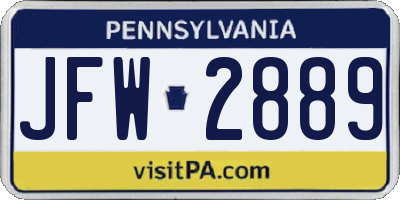 PA license plate JFW2889