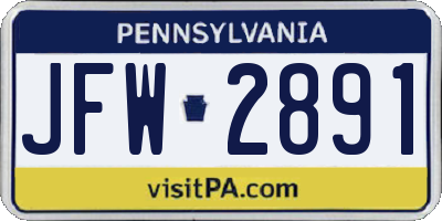 PA license plate JFW2891