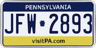 PA license plate JFW2893