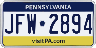PA license plate JFW2894