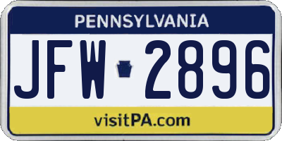 PA license plate JFW2896