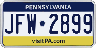 PA license plate JFW2899