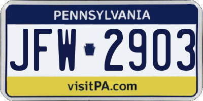 PA license plate JFW2903