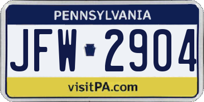 PA license plate JFW2904