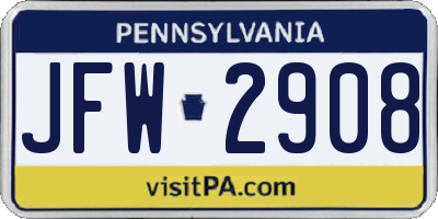 PA license plate JFW2908