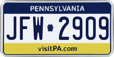 PA license plate JFW2909