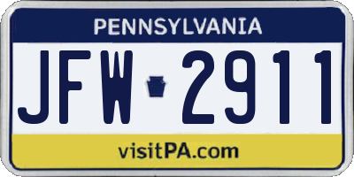 PA license plate JFW2911