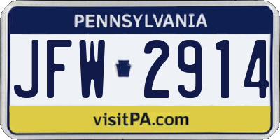 PA license plate JFW2914
