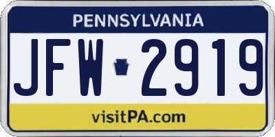 PA license plate JFW2919