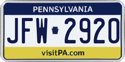PA license plate JFW2920
