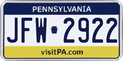 PA license plate JFW2922