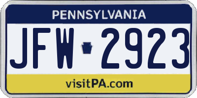 PA license plate JFW2923