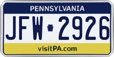 PA license plate JFW2926