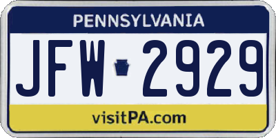 PA license plate JFW2929