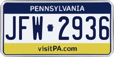 PA license plate JFW2936