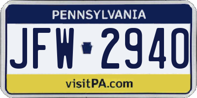 PA license plate JFW2940