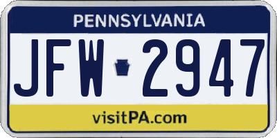 PA license plate JFW2947