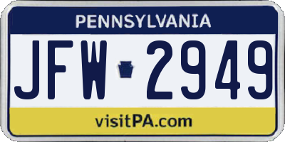 PA license plate JFW2949
