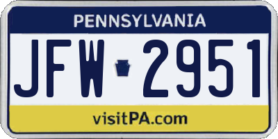 PA license plate JFW2951