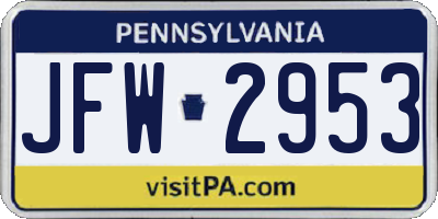 PA license plate JFW2953