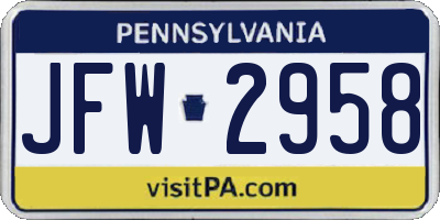 PA license plate JFW2958