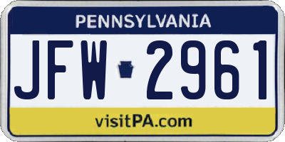 PA license plate JFW2961