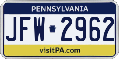 PA license plate JFW2962