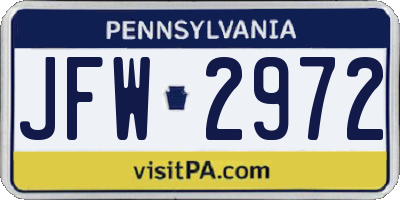 PA license plate JFW2972