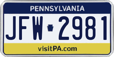 PA license plate JFW2981