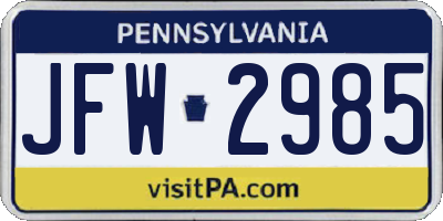PA license plate JFW2985