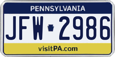 PA license plate JFW2986