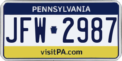 PA license plate JFW2987