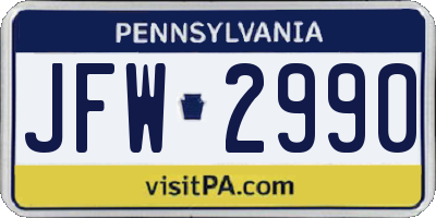 PA license plate JFW2990