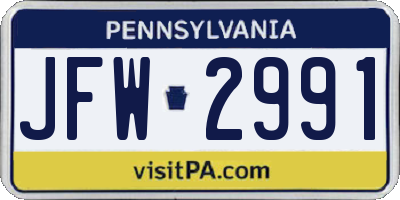 PA license plate JFW2991