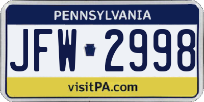 PA license plate JFW2998