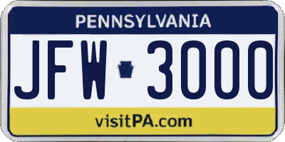 PA license plate JFW3000
