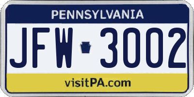 PA license plate JFW3002