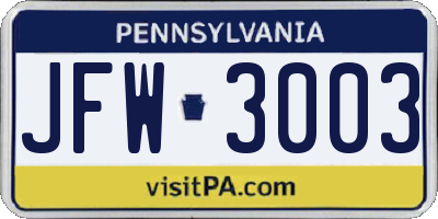 PA license plate JFW3003