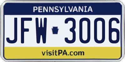 PA license plate JFW3006