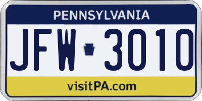 PA license plate JFW3010