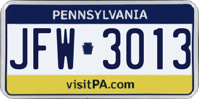 PA license plate JFW3013