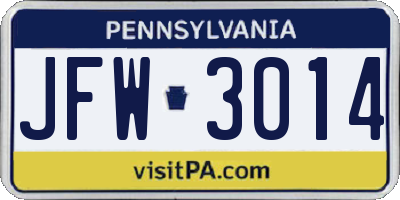 PA license plate JFW3014