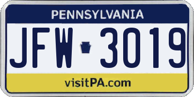 PA license plate JFW3019