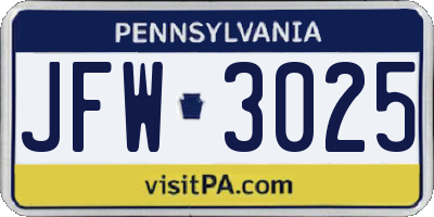 PA license plate JFW3025
