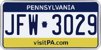 PA license plate JFW3029