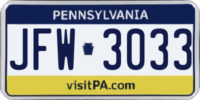 PA license plate JFW3033